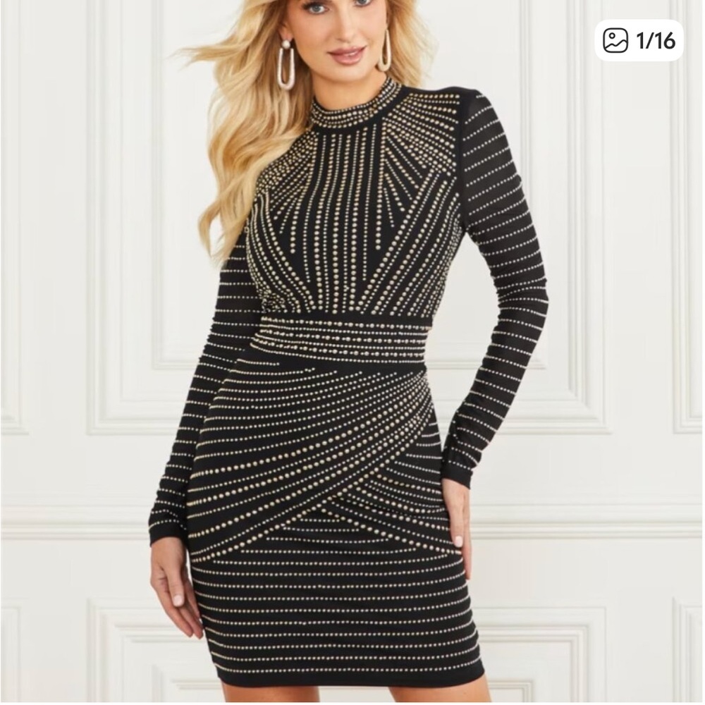 Guess by Marciano Black Mini Dress with Gold Accents
